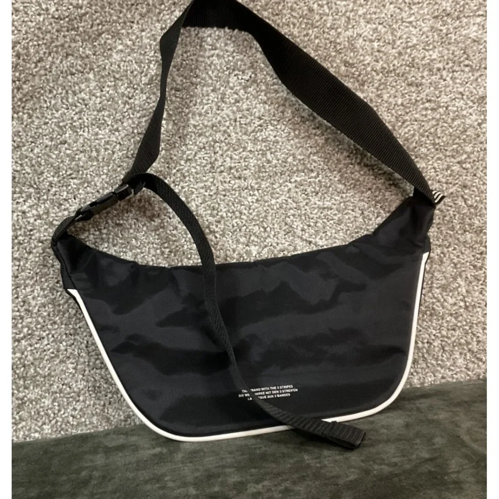EUC Adidas Black Trefoil Logo Fanny Pack Sling Waist Bag